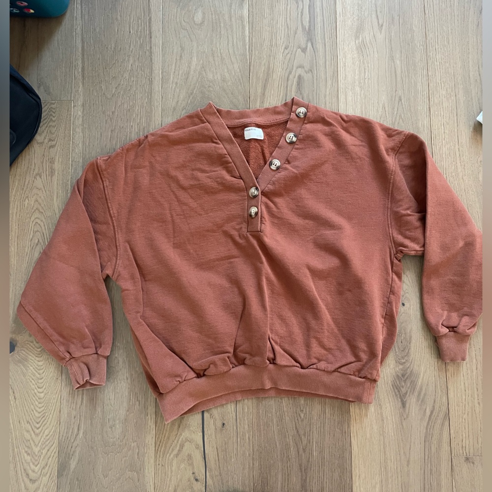 Pull And Bear Brown Asymmetrical Button Sweatshirt - image 1